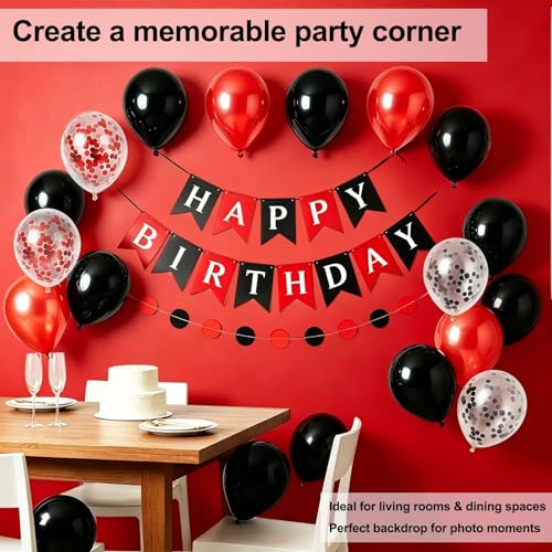 Black and Red Birthday Decorations Set - Banner, Balloons & Garland