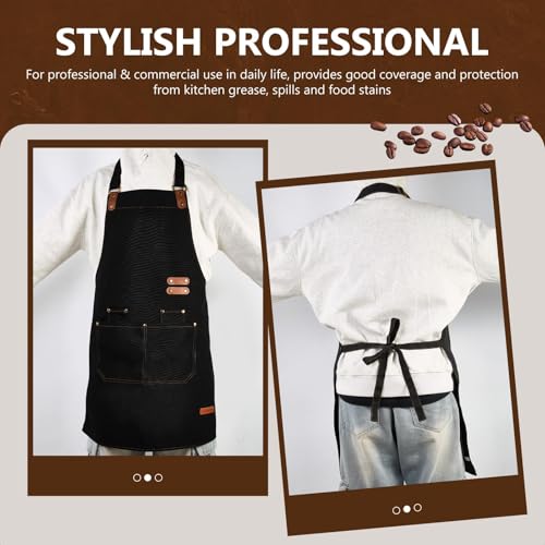APRONPANDA Chef Apron - Black Heavy Duty Canvas with Pockets & Adjustable Strap