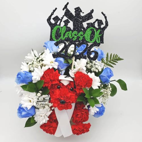Class of 2026 Graduation Cake Topper - Green Glitter Decor