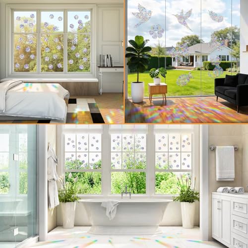 Tsocent 210 PCS Round Suncatcher Window Clings, Rainbow Prism Bird Decals