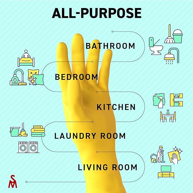 SteadMax Large Reusable Rubber Cleaning Gloves - 3 Pairs, Non-Slip