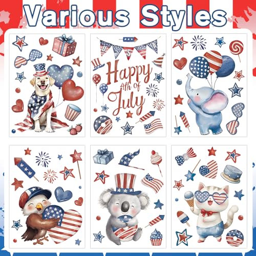 4th of July Patriotic Window Clings - 6 Reusable Stickers