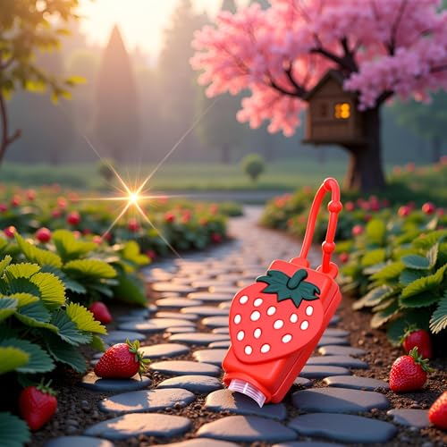 Strawberry Refillable Travel Hand Sanitizer Bottle with Silicone Sleeve