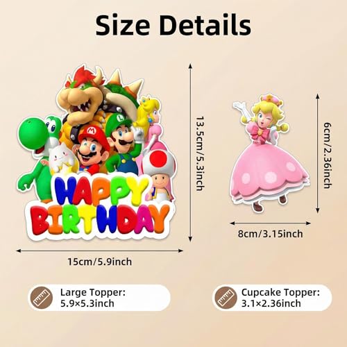 Mario Cake Decoration Set - 25Pcs with Cupcake Toppers & Birthday Topper