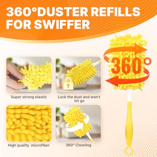 BEVAUEG 2 Pack Reusable Microfiber Duster Pads for Swiffer, 360 Dust Refills - Yellow
