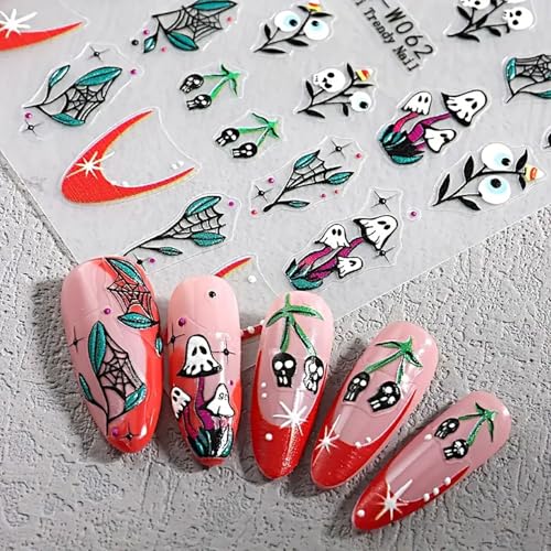 LYLYNB Halloween Nail Stickers - Ghost Skull Spider 5 Sheets