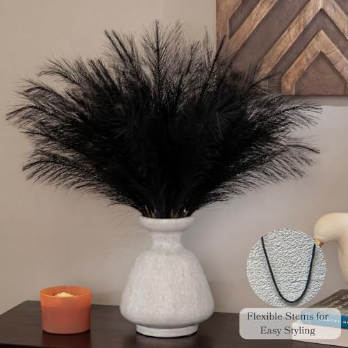 30Pcs Black Faux Pampas Grass, 22'' Fluffy Artificial Stems for Home Decor