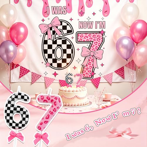 6 7 Birthday Candles - Pink Bow Cake Topper for 7th Birthday