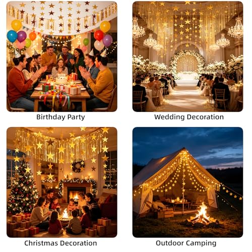 Gold Star Party Backdrop Strips - 18 Extra Large 94-Inch Decor