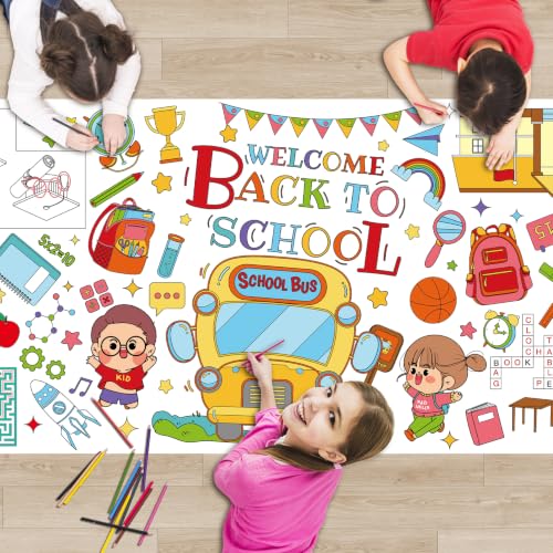 Colorful Back to School Coloring Tablecloth 72x30 inches for Kids Crafts & Activities - Linsuminn