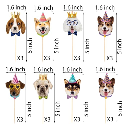 24 PCS Dog Cupcake Toppers - Puppy Cake Decorations