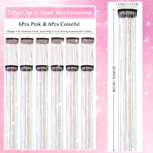 Ainani Clip In Hair Tinsel 12 Pcs 20 Inch Glitter Fairy Hair Extensions