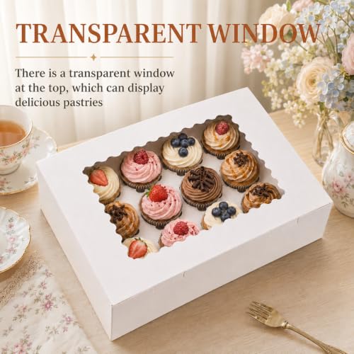 12 Count Cupcake Boxes with Window - 4PCS Clear Insert Holders