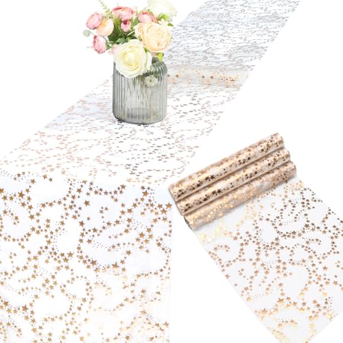 Rose Gold Star Table Runner | 16ft Glitter Tulle for Weddings & Parties