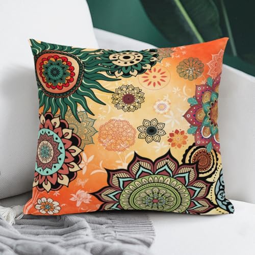 Lnepty 16x16 Inch Boho Mandala Throw Pillow Covers Pack of 2 - Colorful Ethnic Decor