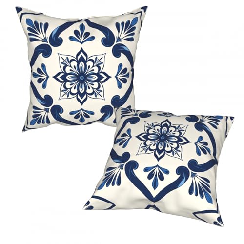 Cafl Mexican Floral Tile Throw Pillow Covers - Set of 2, 18x18 Inch