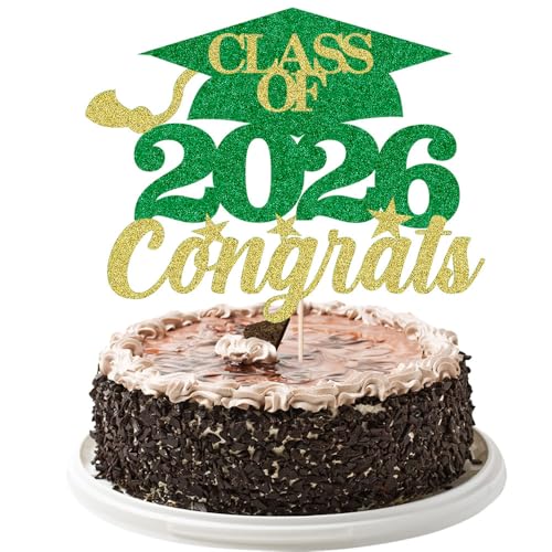Class of 2026 Graduation Cake Topper - Green Gold Party Decor