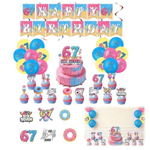 67 Meme Birthday Party Decorations Set with Banner, Toppers and Balloons
