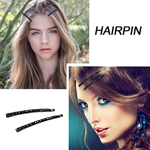 Black Rhinestone Hair Barrettes Crystal Diamond Bobby Pins 2-Pack
