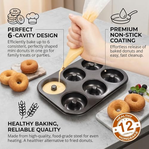 YOVLOSIN 2 Pack Nonstick Donut Baking Pans - 6 Cup, Black
