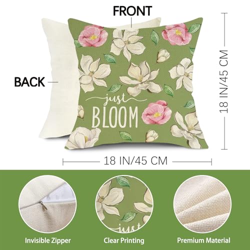 Spring Magnolia Flower Throw Pillow Covers 18x18 - Set of 4