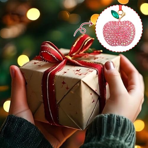 Personalized Pink Apple Christmas Ornament with Rhinestones