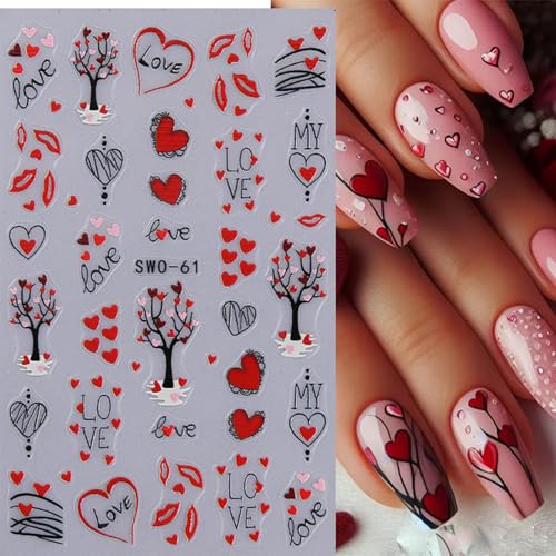 8 Sheets Valentine's Day Heart Nail Art Stickers Embossed Decals