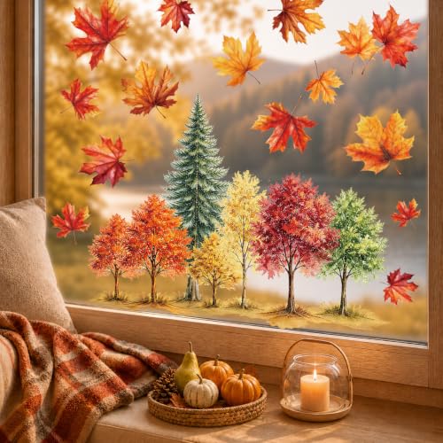 Fall Trees Window Clings - Autumn Leaf Decorations for Home