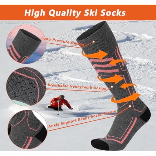 2 Pairs Merino Wool Ski Socks for Men Women, Thick Winter Warm Skiing Socks for Skiing,Hiking,Cysing