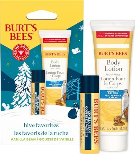 Burt's Bees Hive Favorites Gift Set with Vanilla Bean Lip Balm and Milk and Honey Body Lotion