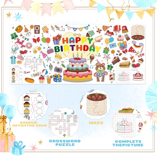 QISOLIY Happy Birthday Coloring Tablecloth, 31 x 71 Inch Giant Paper Poster for Kids Party
