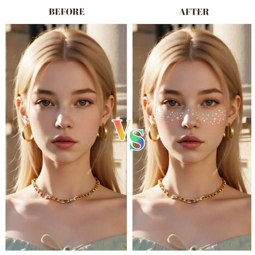 BESTOCEAN Glitter Freckles Face Tattoos with Makeup Remover Wipes