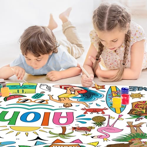 OHOME Hawaiian Giant Coloring Poster & Tablecloth - Luau Party Decor & Craft Activities