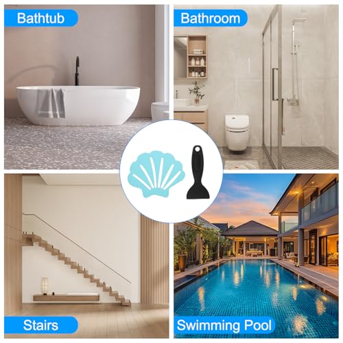 PATIKIL Blue Shell Bathtub Non Slip Stickers 6 Pack with Scraper