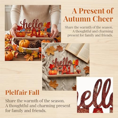 Hello Fall Metal Tabletop Sign - Rustic 3D Harvest Pumpkin Decor