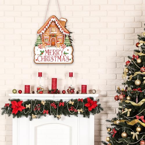 Christmas Wooden Door Sign - Gingerbread House & Holiday Decorations