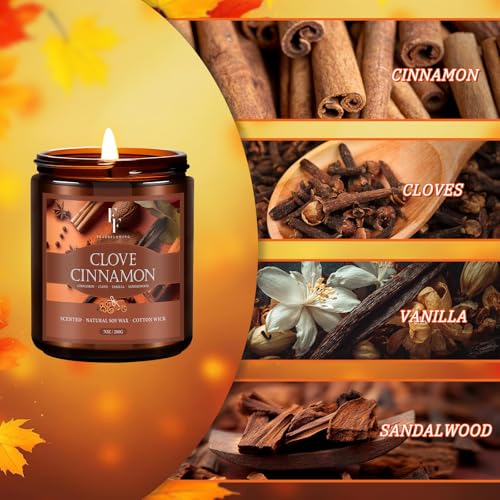 Clove Cinnamon Scented Soy Candle - 7oz Natural Autumn Aromatherapy Jar