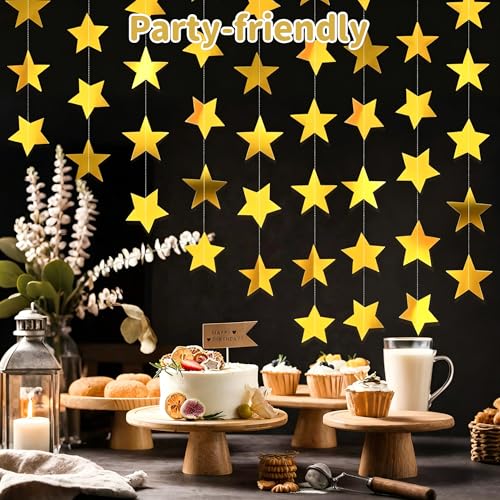 5pcs Gold Star Garland - 66ft Double-Sided Hanging Decorations