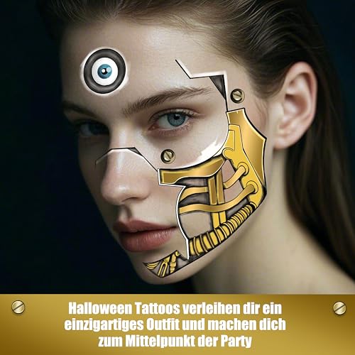 Cyborg Temporary Face Tattoos - 4 Pack Cyberpunk Robot Costume Makeup