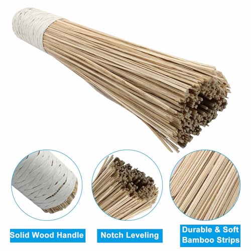 Kyuionty 12-Inch Natural Bamboo Wok Brush - 2 Pack Flat Head Pot Scrubber