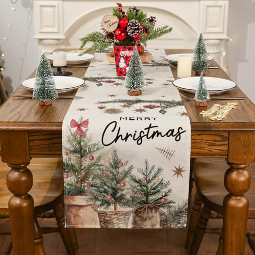 Christmas Table Runner 13x108 Inch Xmas Tree and Holly Holiday Decor