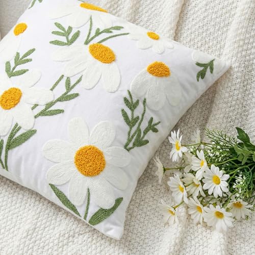 Emvency 18x18 Inch Embroidered Floral Throw Pillow Covers - Set of 2