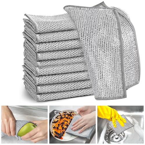 XANGNIER 8 Pcs Non-Scratch Wire Dishwashing Rags - Multi-Purpose Cleaning Cloths