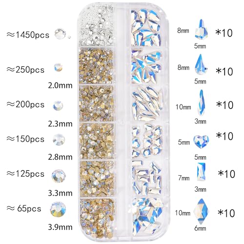 LIYMNQYJ Blue Moon Glass Nail Rhinestones Kit with Silver Beads and Gems