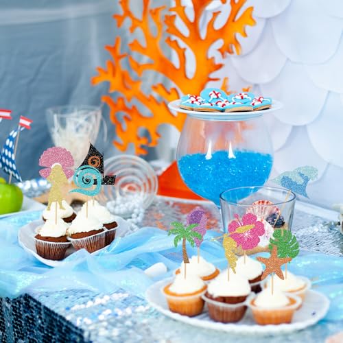 48 Tropical Hawaiian Cupcake Toppers for Summer Parties