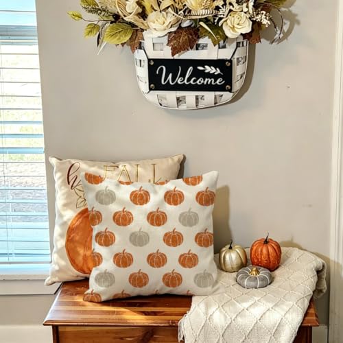 RABUSOFA 18x18 Pumpkin Pillow Covers - Set of 2 for Fall Decor