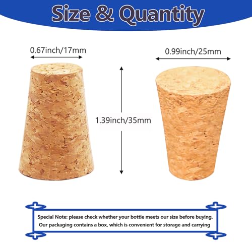 25-Pack Natural Cork Stoppers, 0.94" x 0.67" x 1.38" Tapered Bottle Plugs