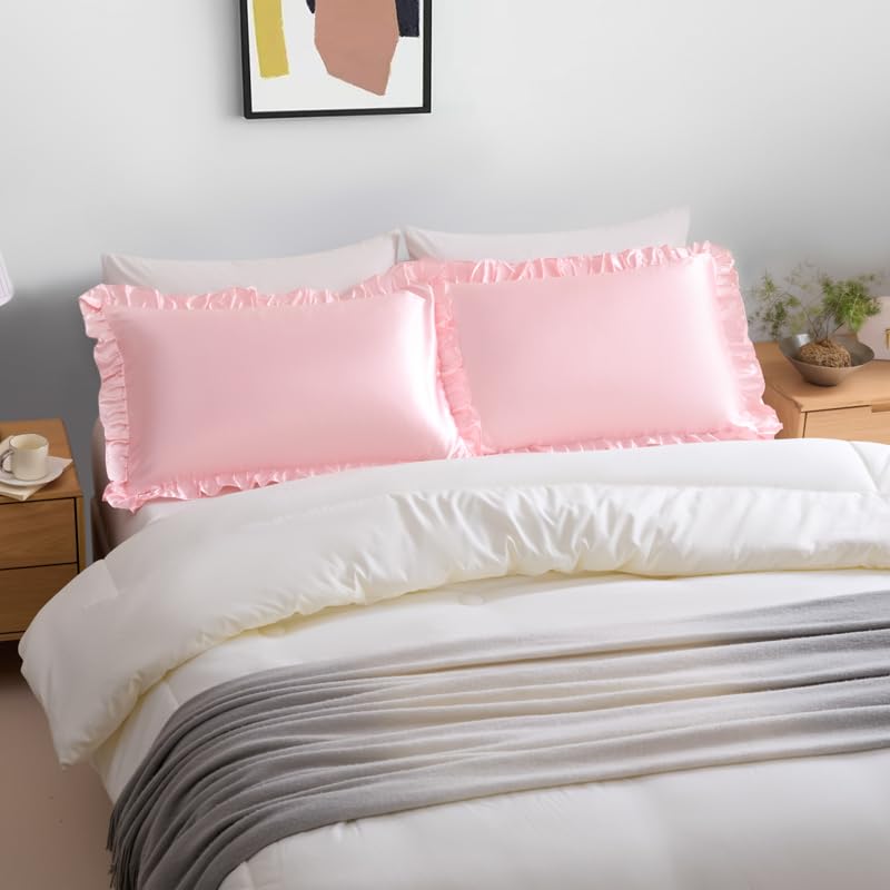 Pink Ruffle Satin Pillowcase Set of 2 | 20x26 inches