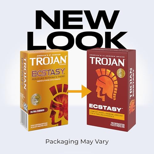 TROJAN Ultra Ribbed Ecstasy Lubricated Condoms - 10 Count Box