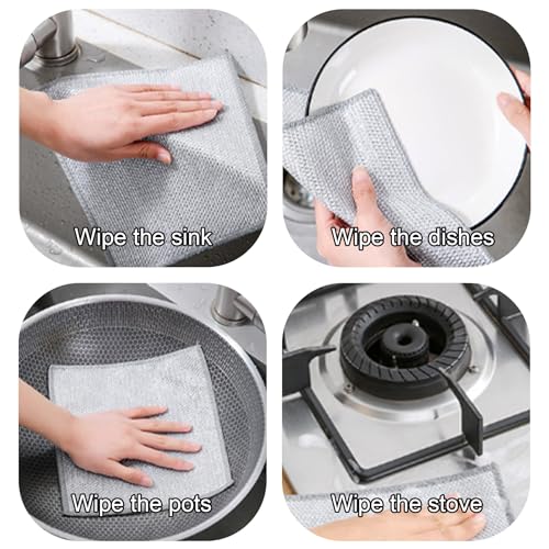 Stainless Steel Wire Scrubber Sponges - 10 Pack Non-Scratch Cleaning Cloths